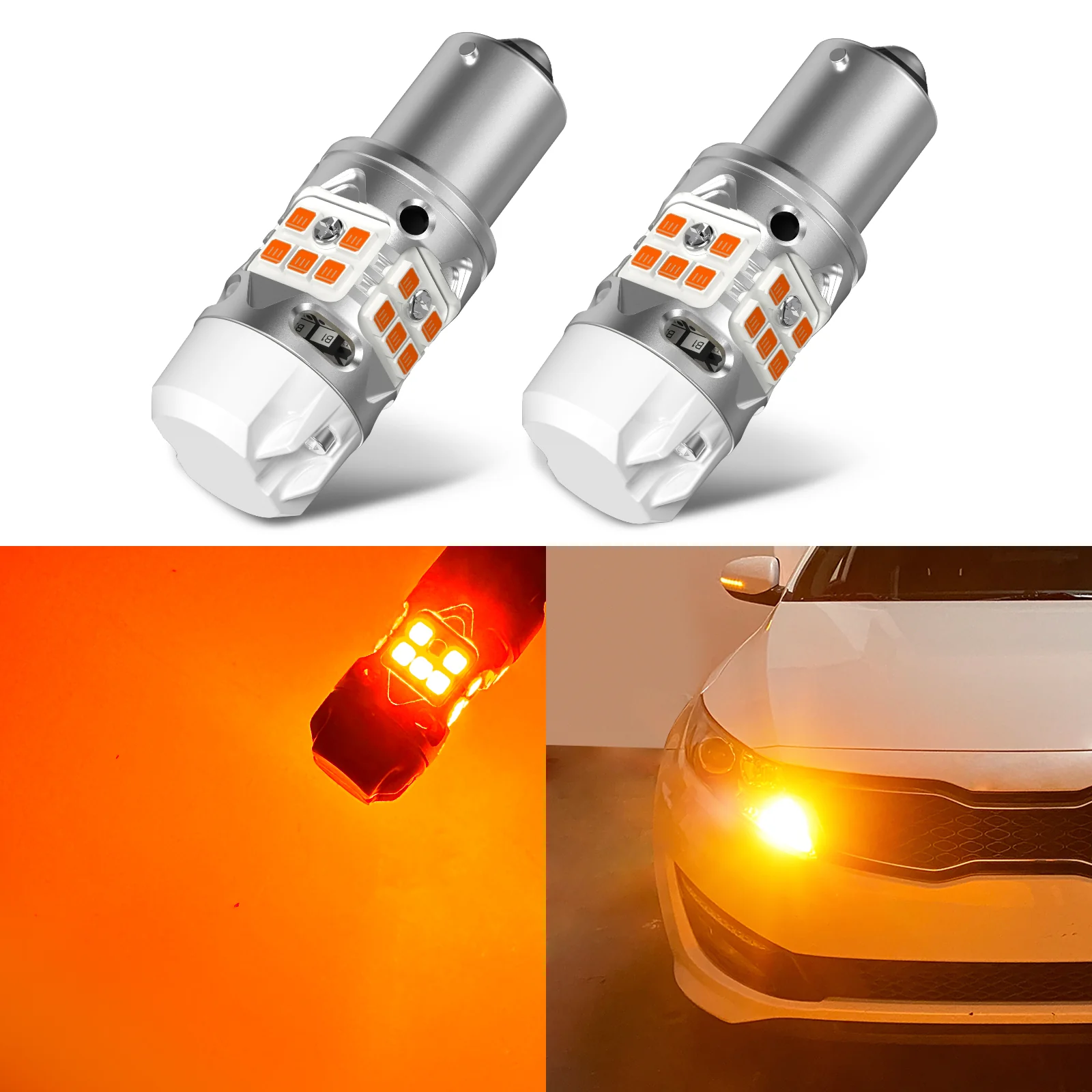 1156 P21W LED Turn Signal Bulbs CanBus-Ready Amber | T3 Series - Image 4