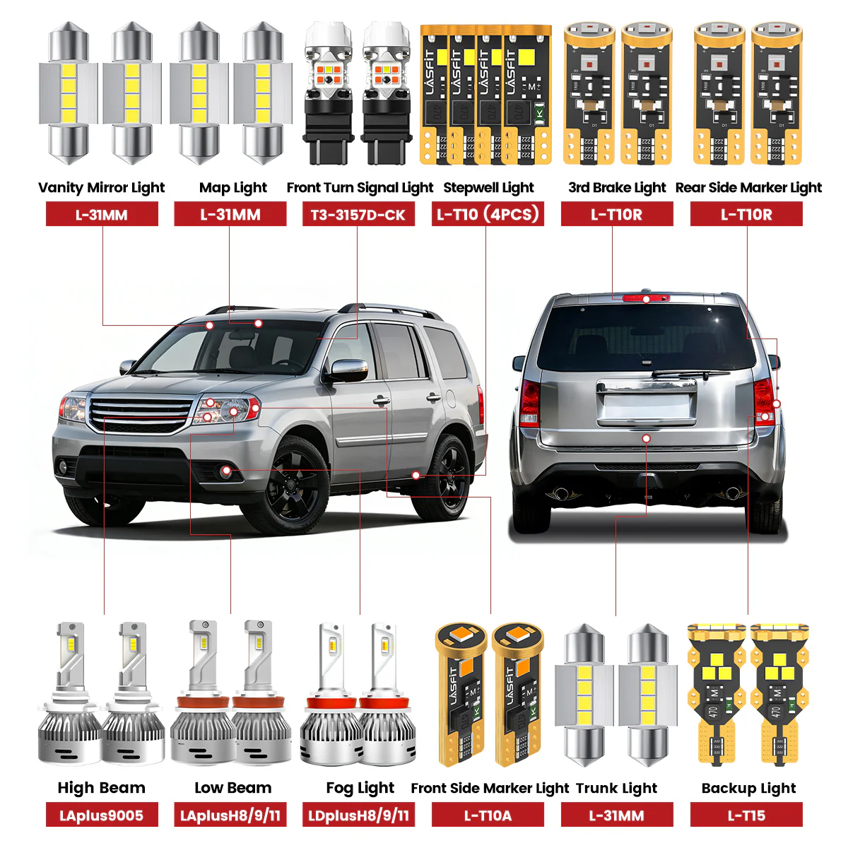 Fit for 2009-2015 Honda Pilot LED Bulbs Upgrade