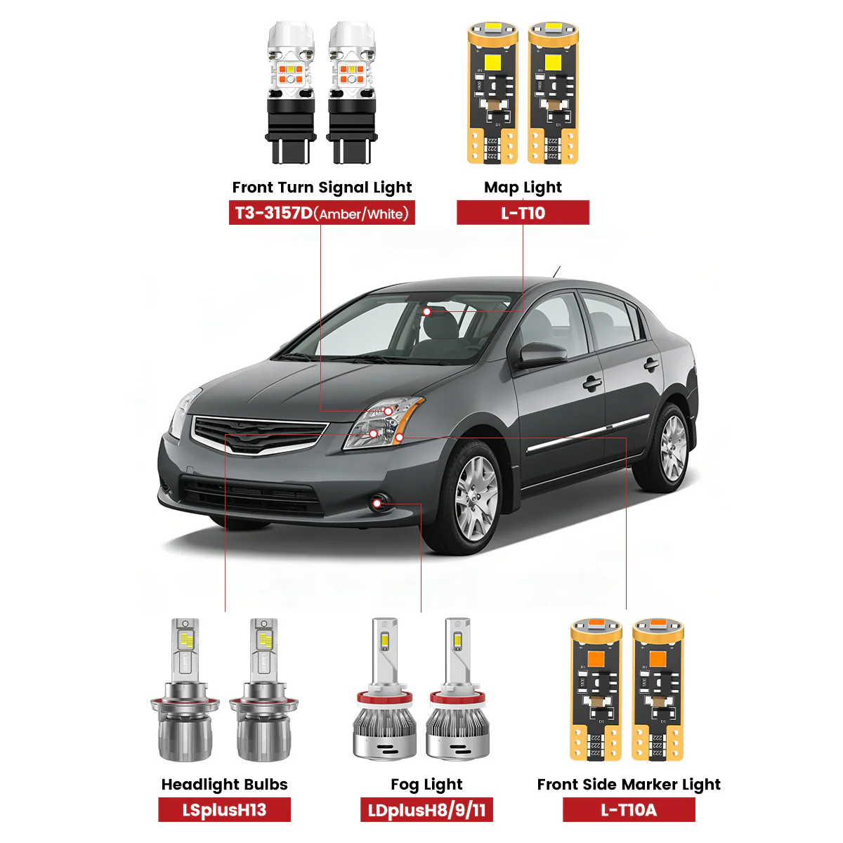 Fit for 2010-2012 Nissan Sentra The Brightest LED Bulbs Upgrade