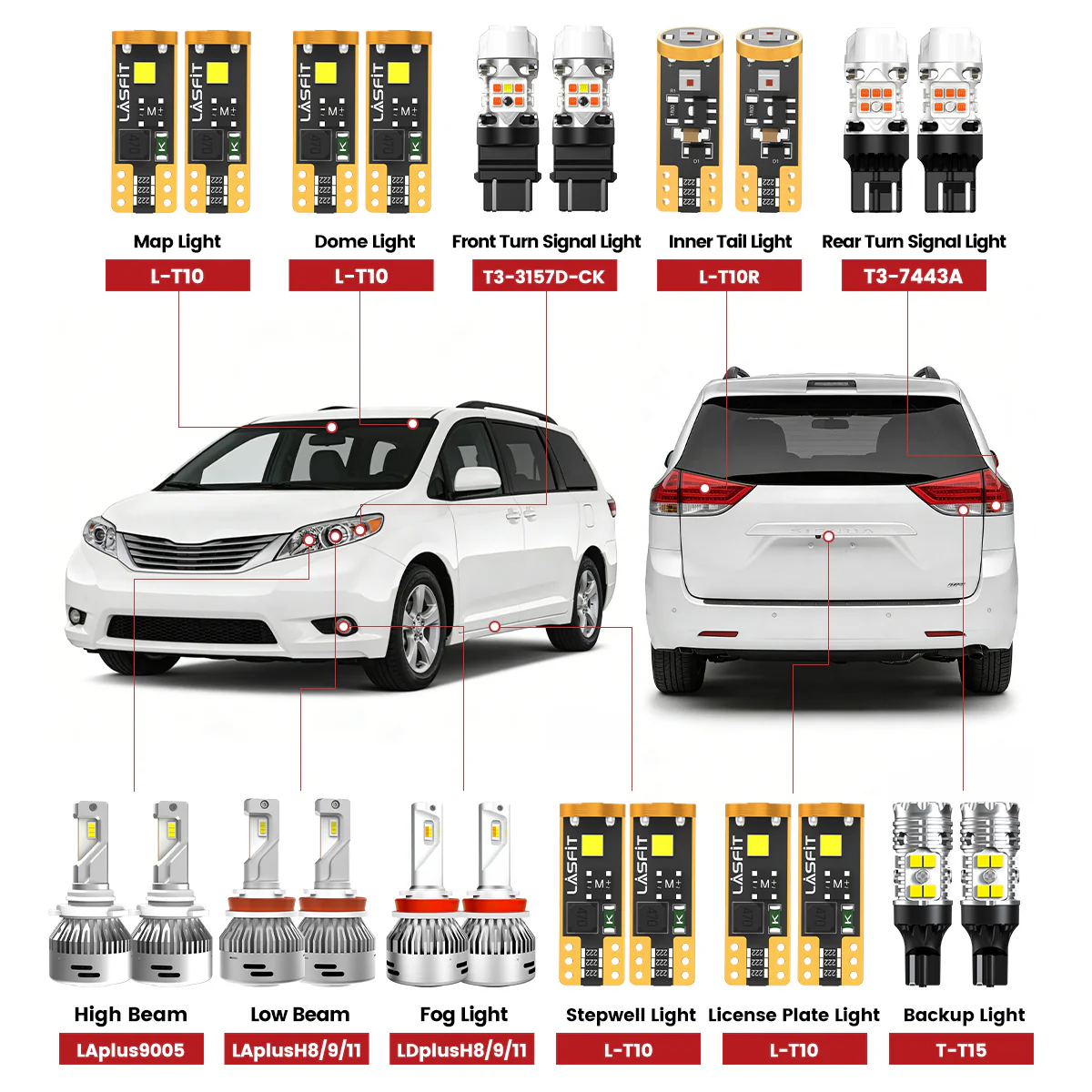 Fit for 2011-2014 Toyota Sienna LED Bulbs H11 9005 Exterior Interior Bulb Plug n Play