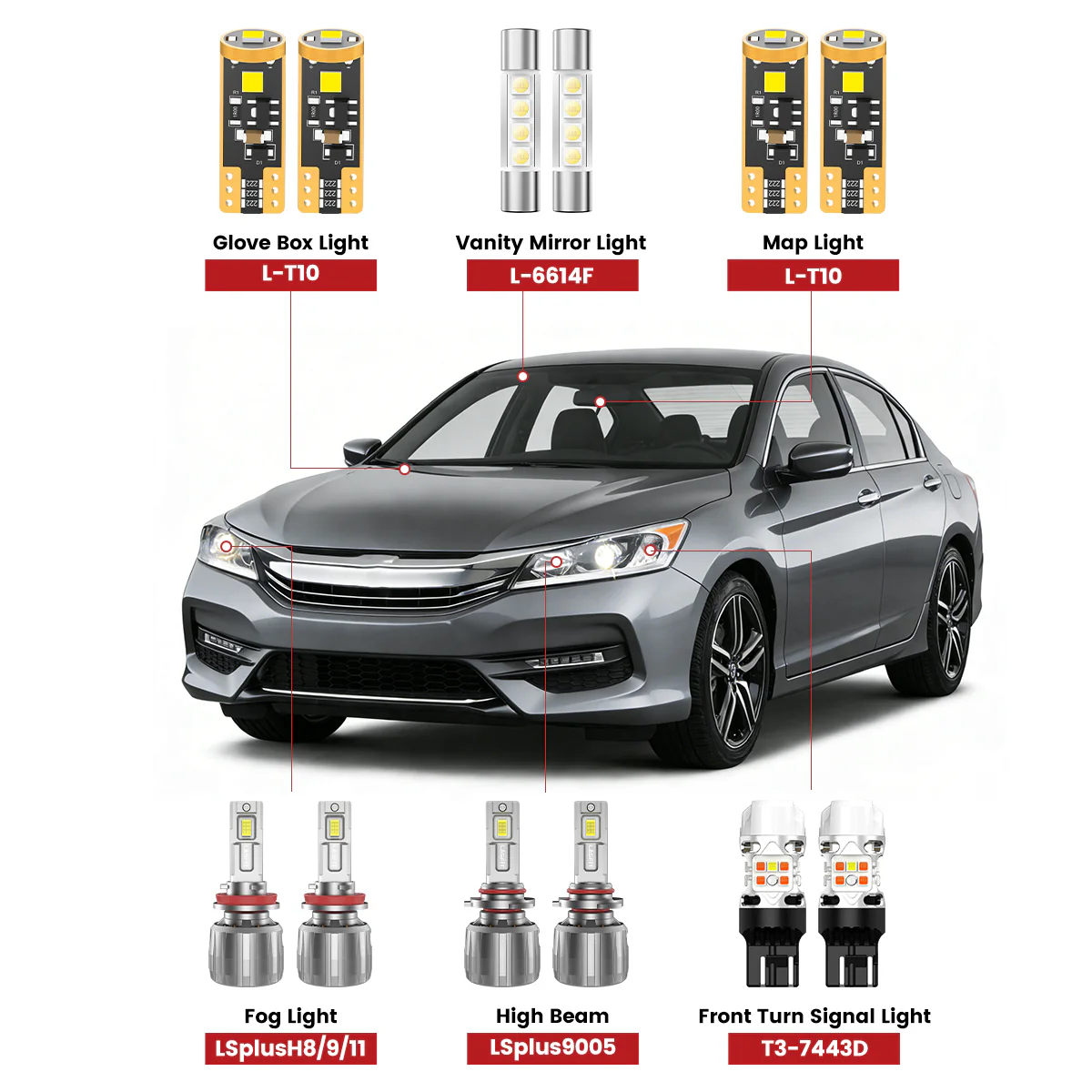 Fit for 2016-2017 Honda Accord The Brightest LED Bulbs Upgrade