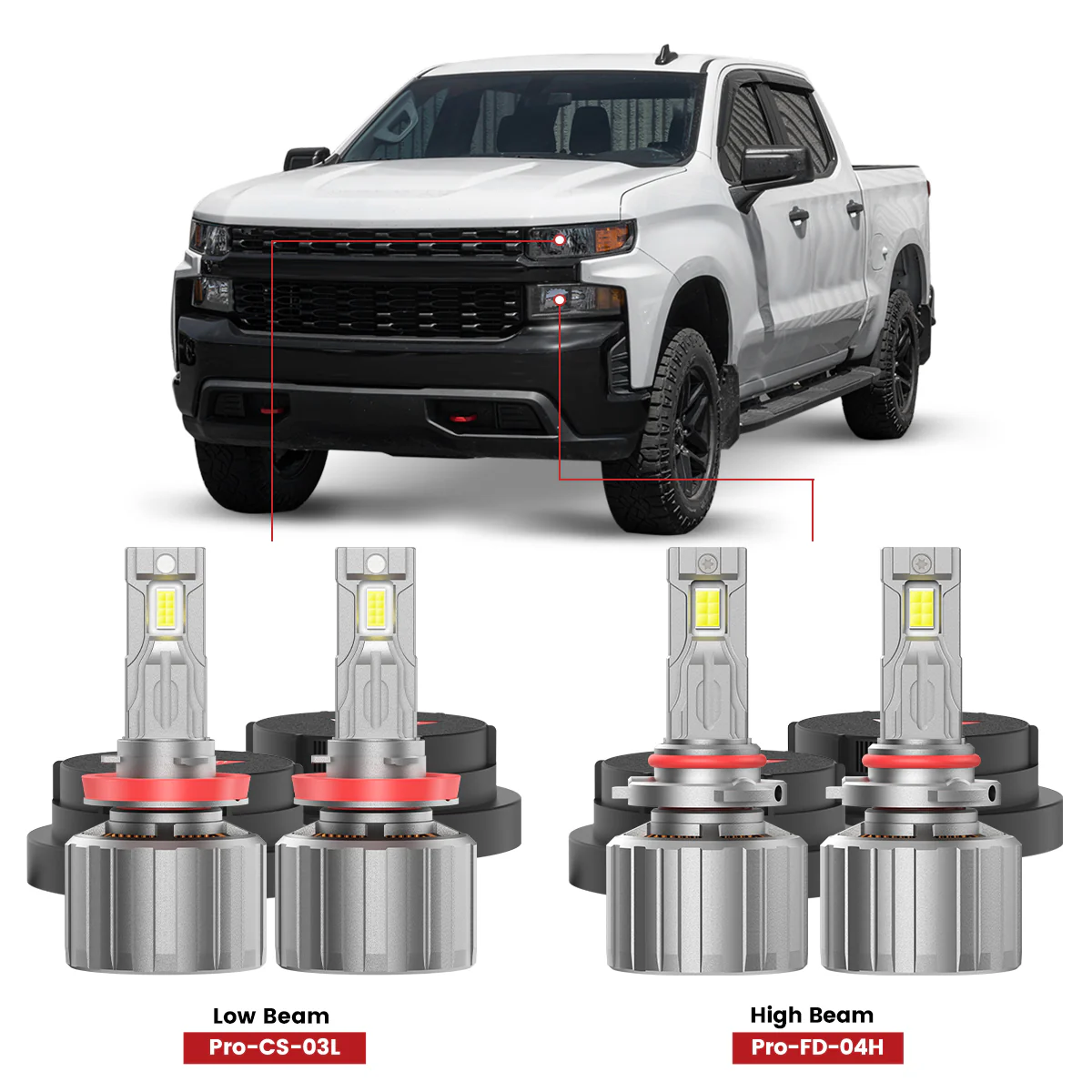 Custom Engineered for 2019-2021 Chevrolet Silverado 1500 WT Custom Trail Boss LED Bulbs Upgrade | Tested and Verified - Image 2