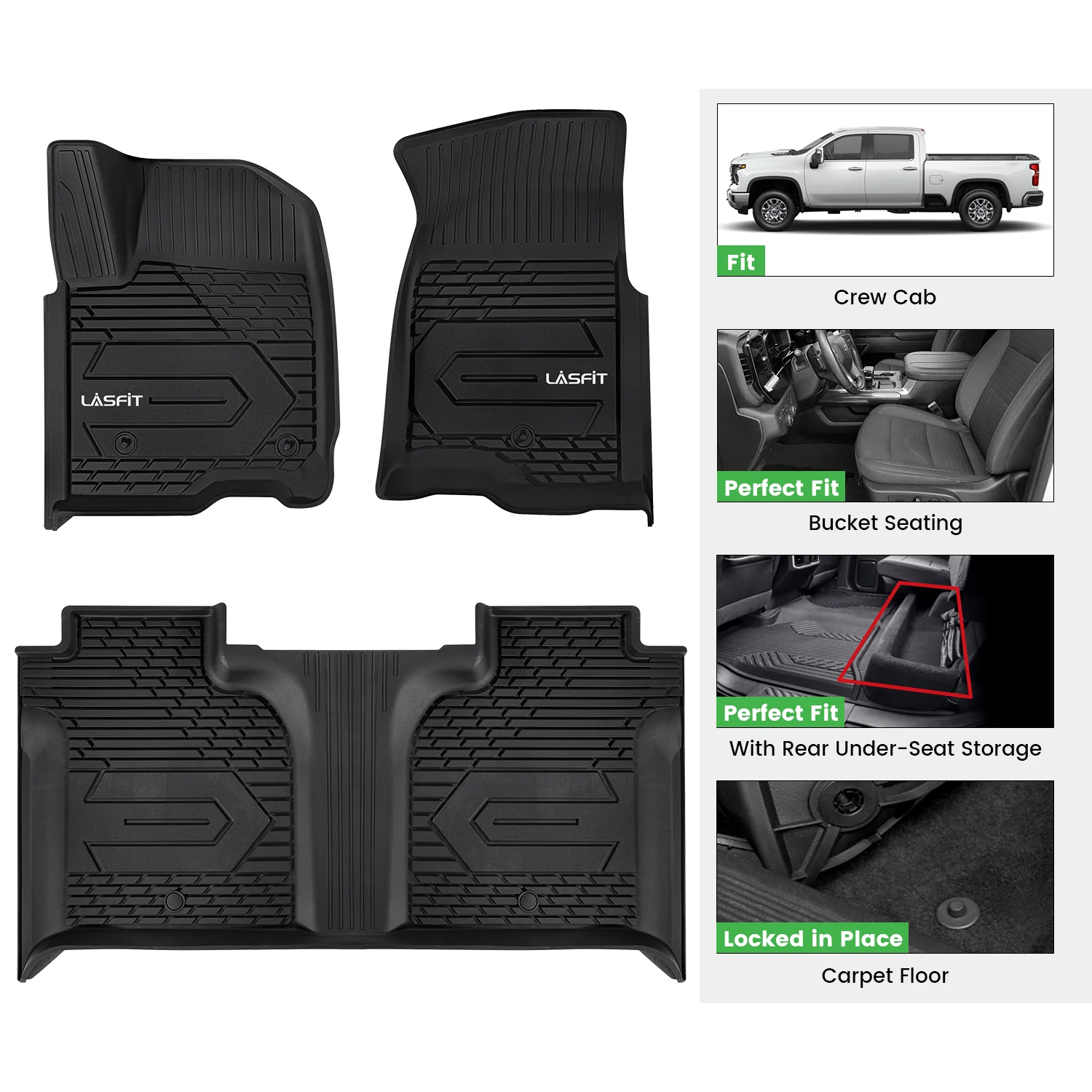 Fit for 2019-2026 GMC Sierra & Sierra Denali 1500 Floor Mats, Fit Carpet Floor Only, Not Fit 2019 Sierra LD