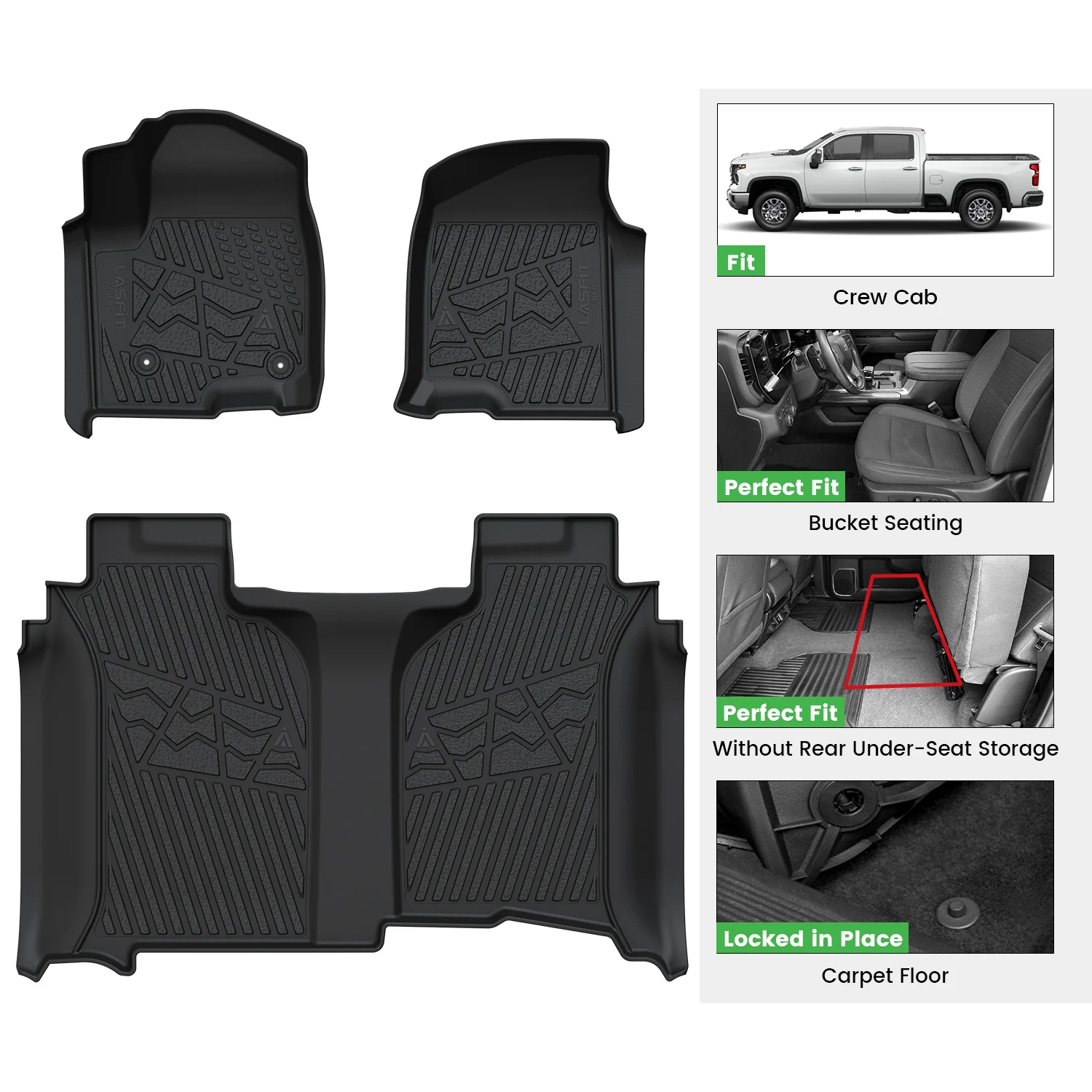 Fit for 2019-2026 GMC Sierra & Sierra Denali 1500 Floor Mats, Fit Carpet Floor Only, Not Fit 2019 Sierra LD - Image 10