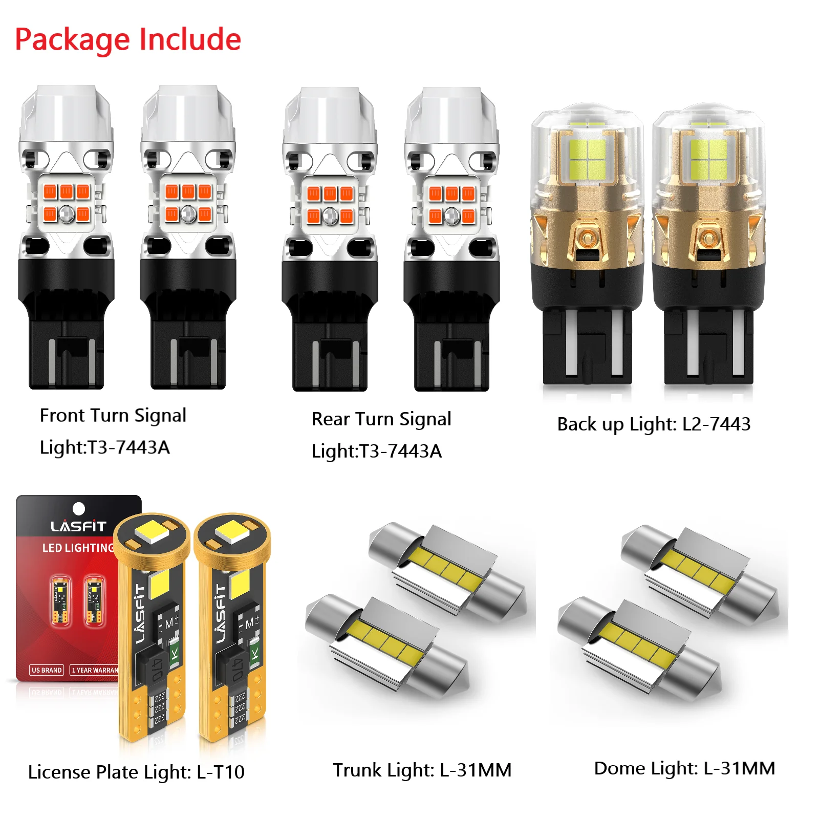 Fit for 2016-2020 Mazda MX-5 Miata LED Turn Signal Backup License Plate Light Bulbs