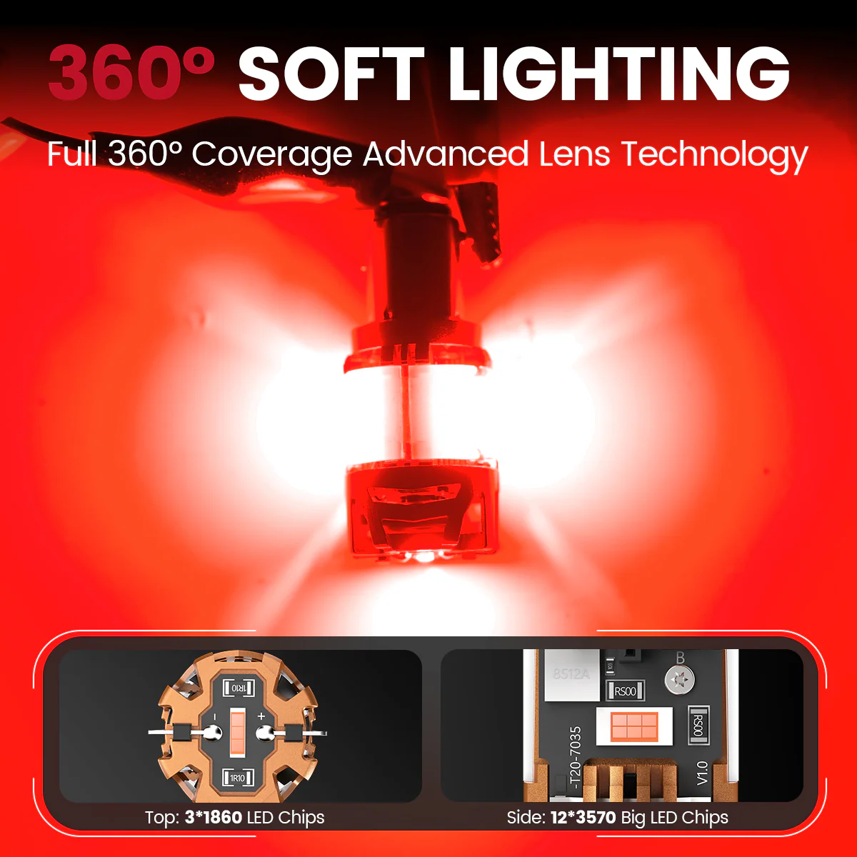 Red 1156 CanBus-Ready Rear Turn Signal Light Brake Light Tail Light LED Bulbs | D2 Series - Image 6