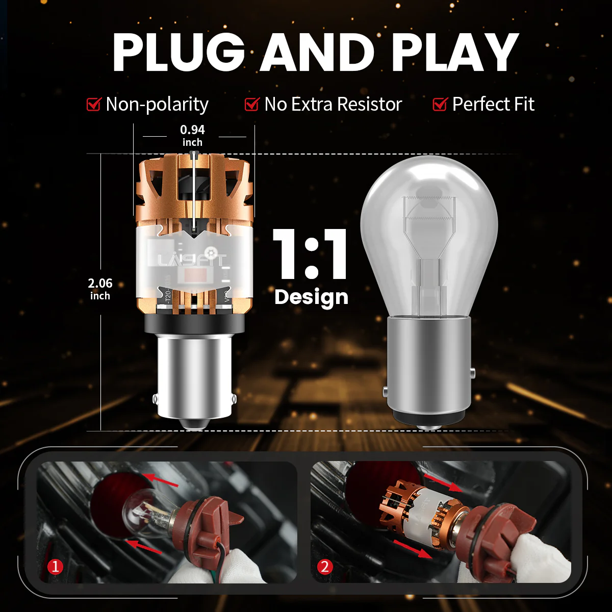 Red 1156 CanBus-Ready Rear Turn Signal Light Brake Light Tail Light LED Bulbs | D2 Series - Image 7