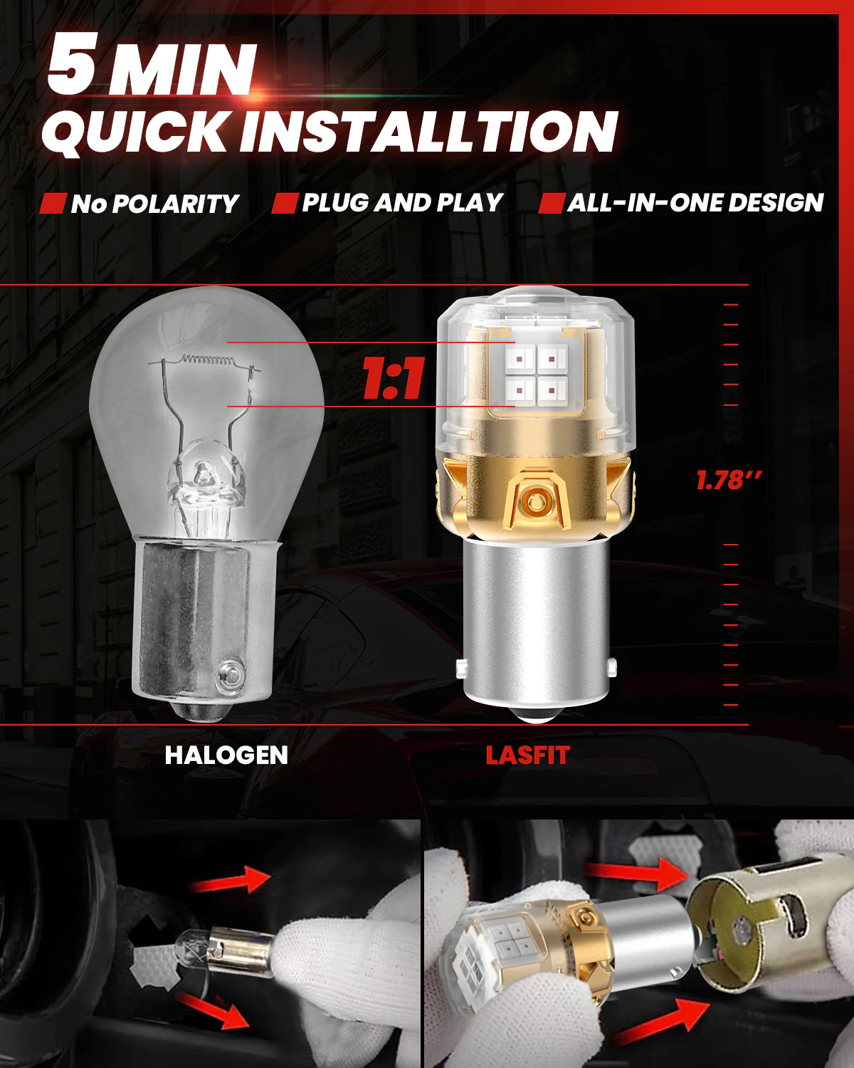1156 1141 1003 LED Brake Tail Stop Parking Light Bulb | Brilliant Red (Don't Work for Trucks), 2 Bulbs | Upgraded L2 Series - Image 6