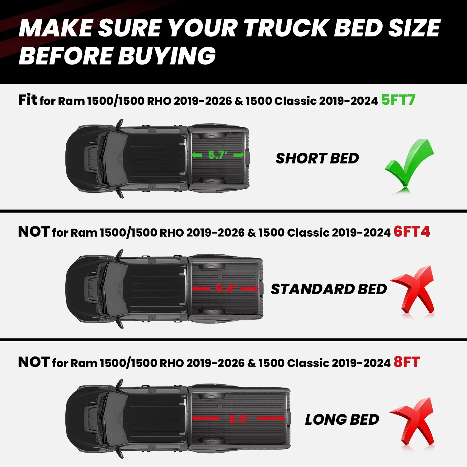Fit for 2025-2026 RAM 1500 RHO Truck Bed Mat, Fit 5'7" Box, Fit Without RAM RamBox, Not Fit Drop-in liners - Image 2