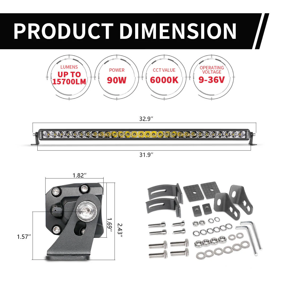 32 Inch Off-Road LED Light Bars Bumper Grille Combo Flood Spot Single Row - LASFIT - Image 5