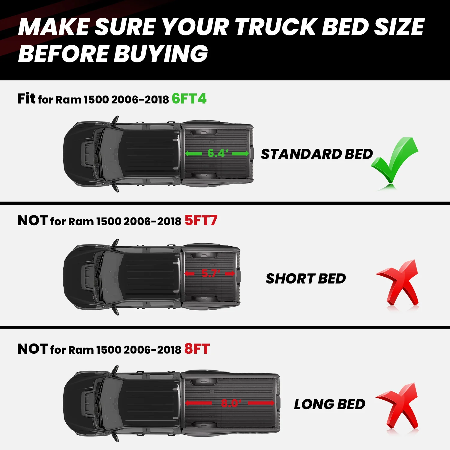 Fit for 2006-2018 Ram 1500 Bed Mat (Not Fit Drop-in liners) or Tailgate Mat, Heavy Duty Protection - Image 2