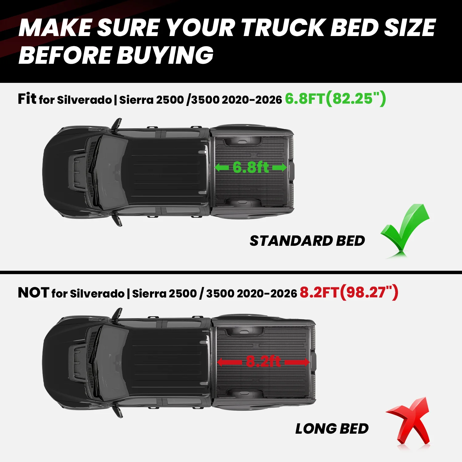 Fit for 2020-2026 GMC Sierra 2500HD 3500HD 6.8FT Bed Mat or Tailgate Mat, Not for 5th Wheel Package - Image 2