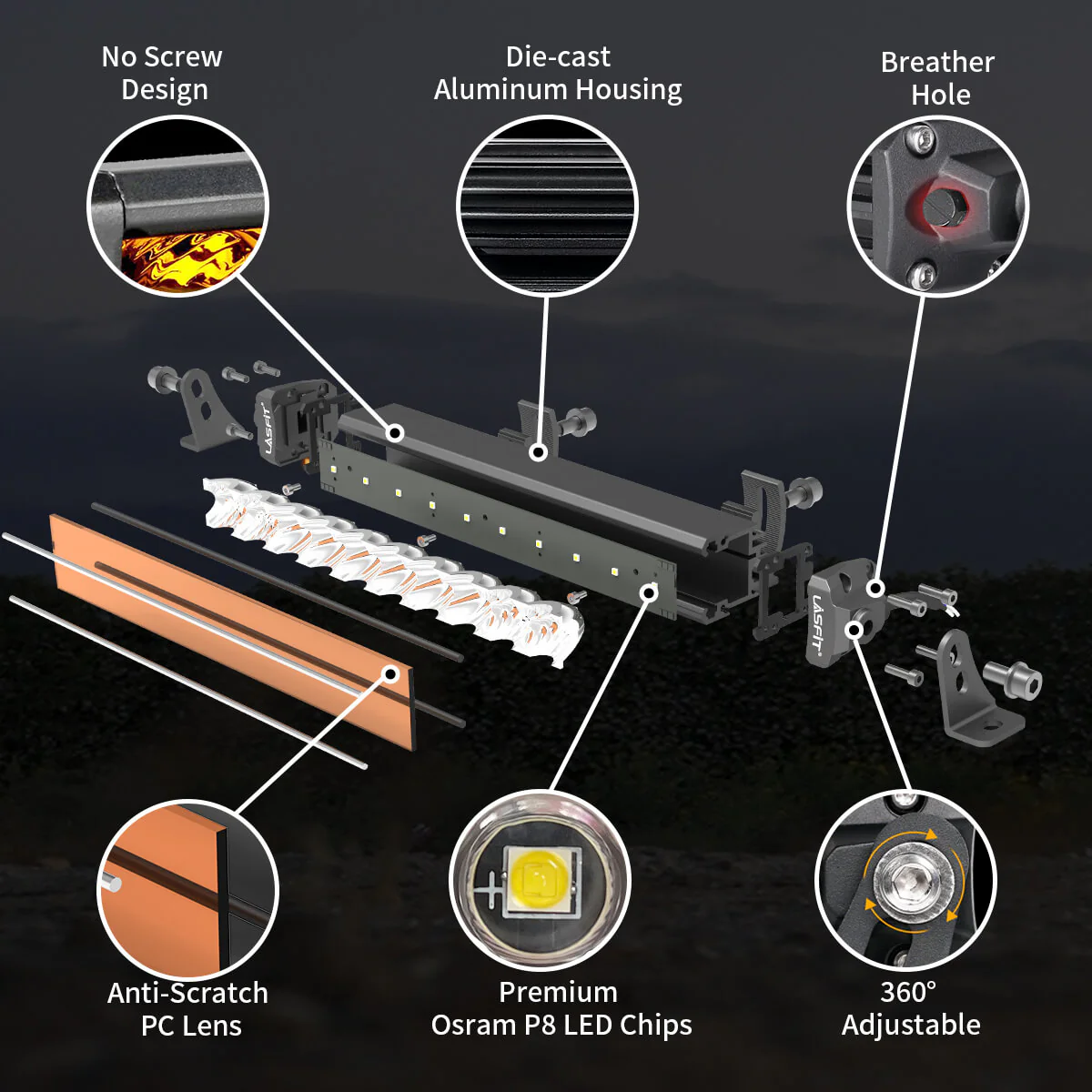 Lasfit 32" Off-Road LED Amber Light Bar With Slim Single Row Combo Flood Spot Design | Bumper Grille Mount - Image 14
