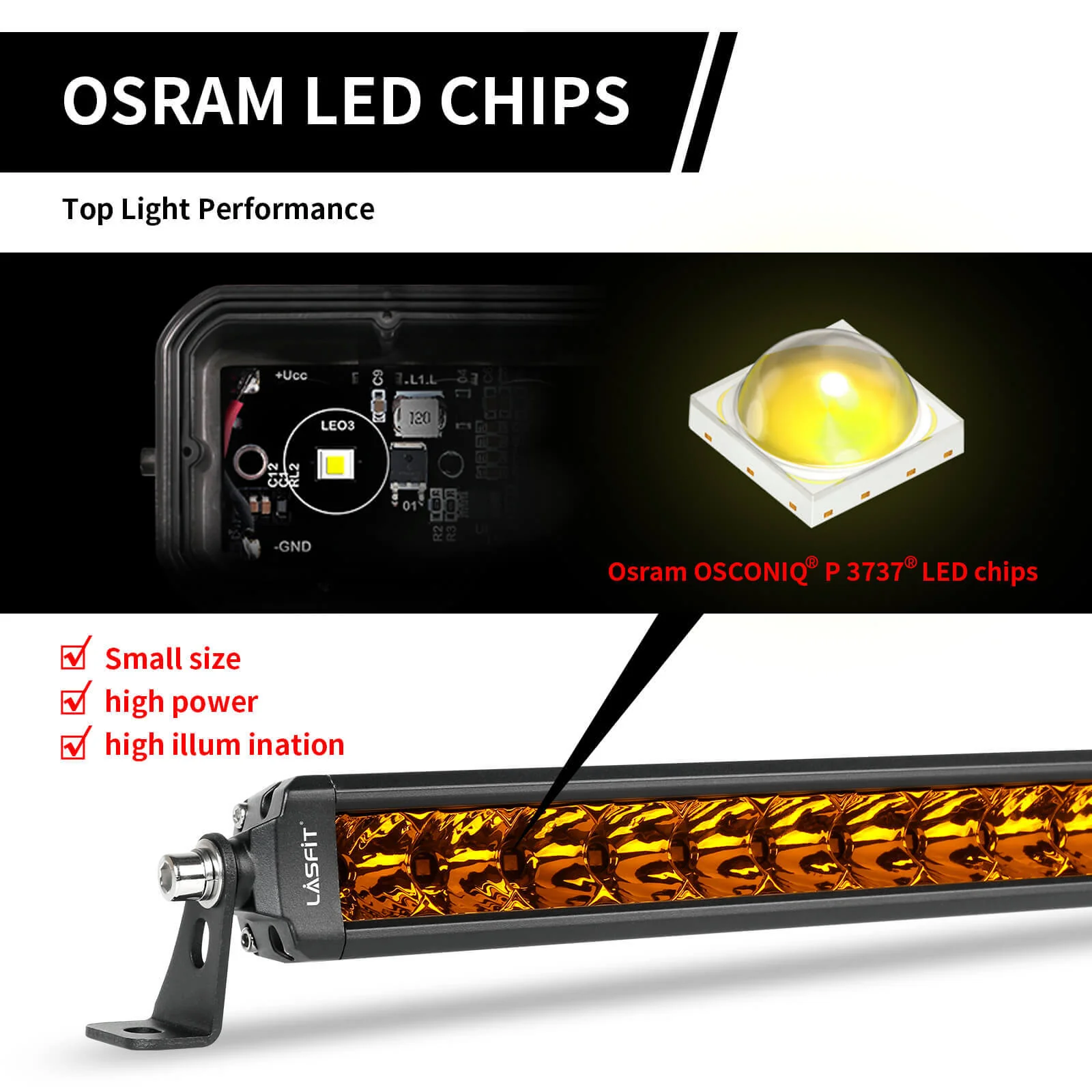 Lasfit 32" Off-Road LED Amber Light Bar With Slim Single Row Combo Flood Spot Design | Bumper Grille Mount - Image 17