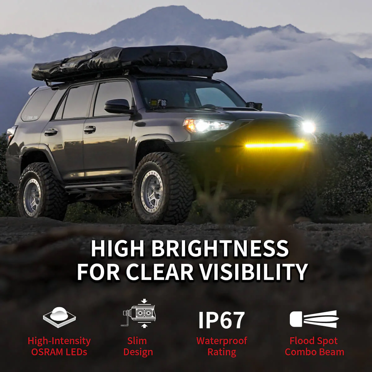Lasfit 42" Off-Road LED Amber Light Bar With Slim Single Row Combo Flood Spot Design | Roof Rack Windshield Mount - Image 14