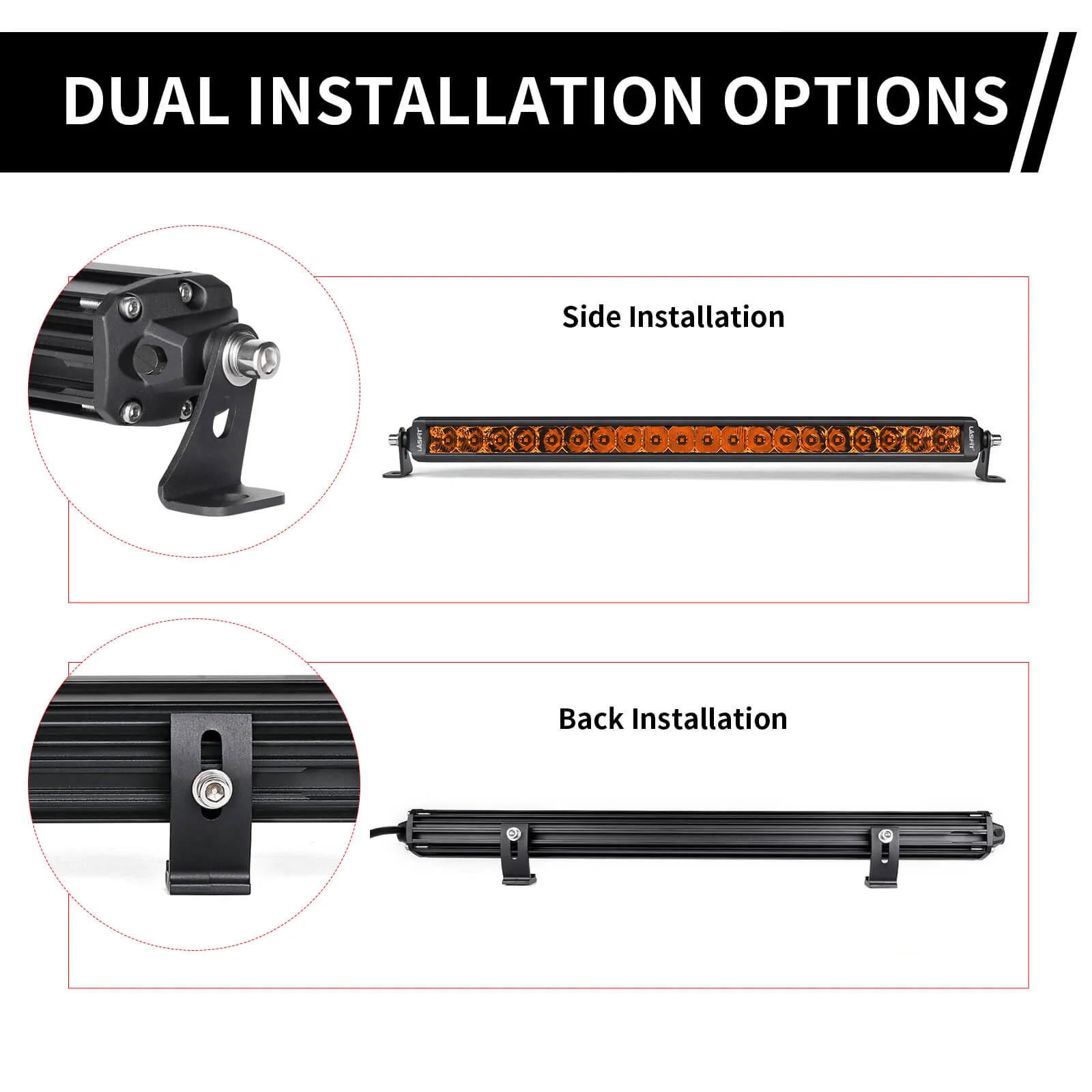 Lasfit 42" Off-Road LED Amber Light Bar With Slim Single Row Combo Flood Spot Design | Roof Rack Windshield Mount - Image 23