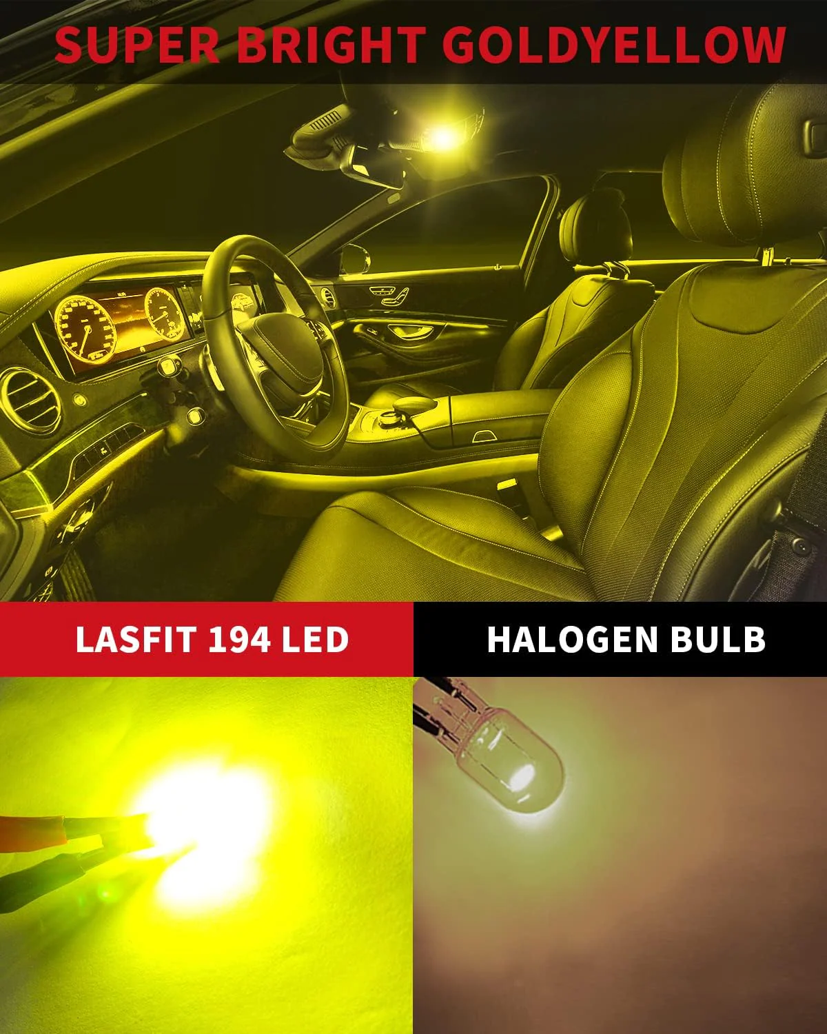 194 168 W5W LED CANBUS Error Free Interior Door Dome Map Trunk Lights | Golden Yellow, 2 Bulbs - Image 2