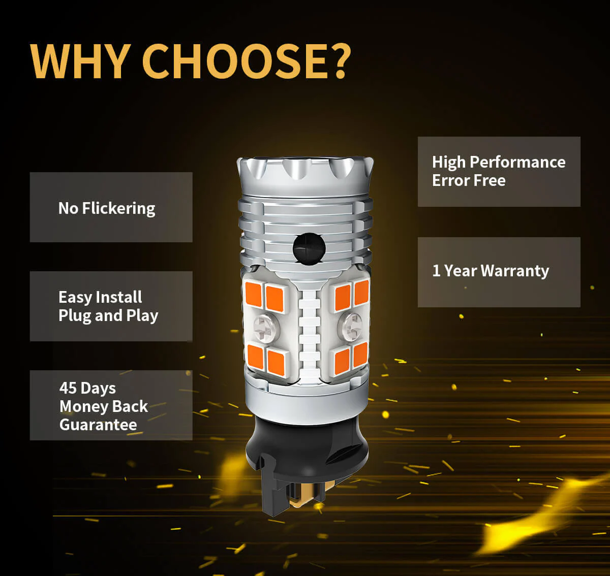 PWY24W PW24W CANBUS Anti Hyper Flash LED Turn Signal Lights Blinker Bulbs | Amber Yellow, 2 Bulbs - Image 9