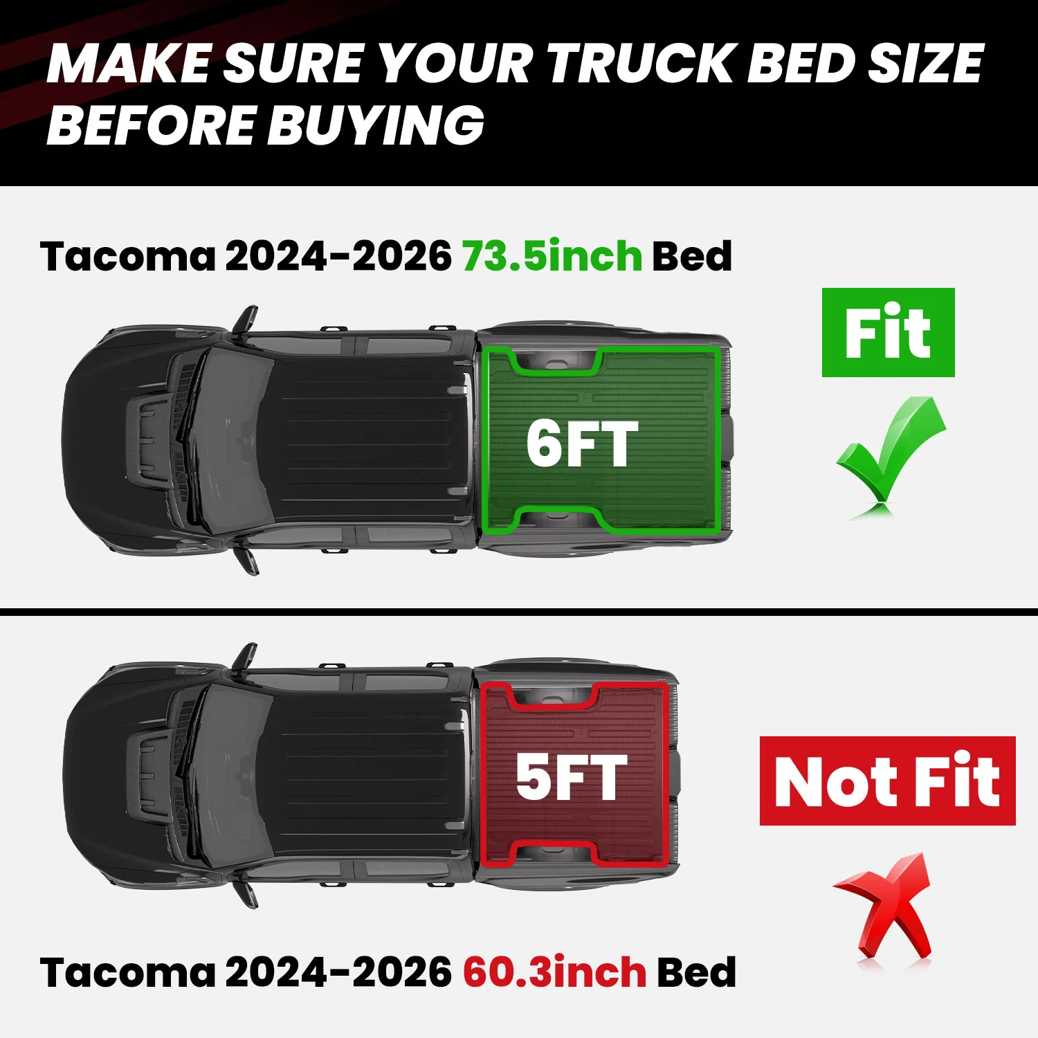 Fit for 2024-2026 Toyota Tacoma 5FT or 6FT Heavy Duty Truck Bed Mat or Tailgate Mat - Image 18